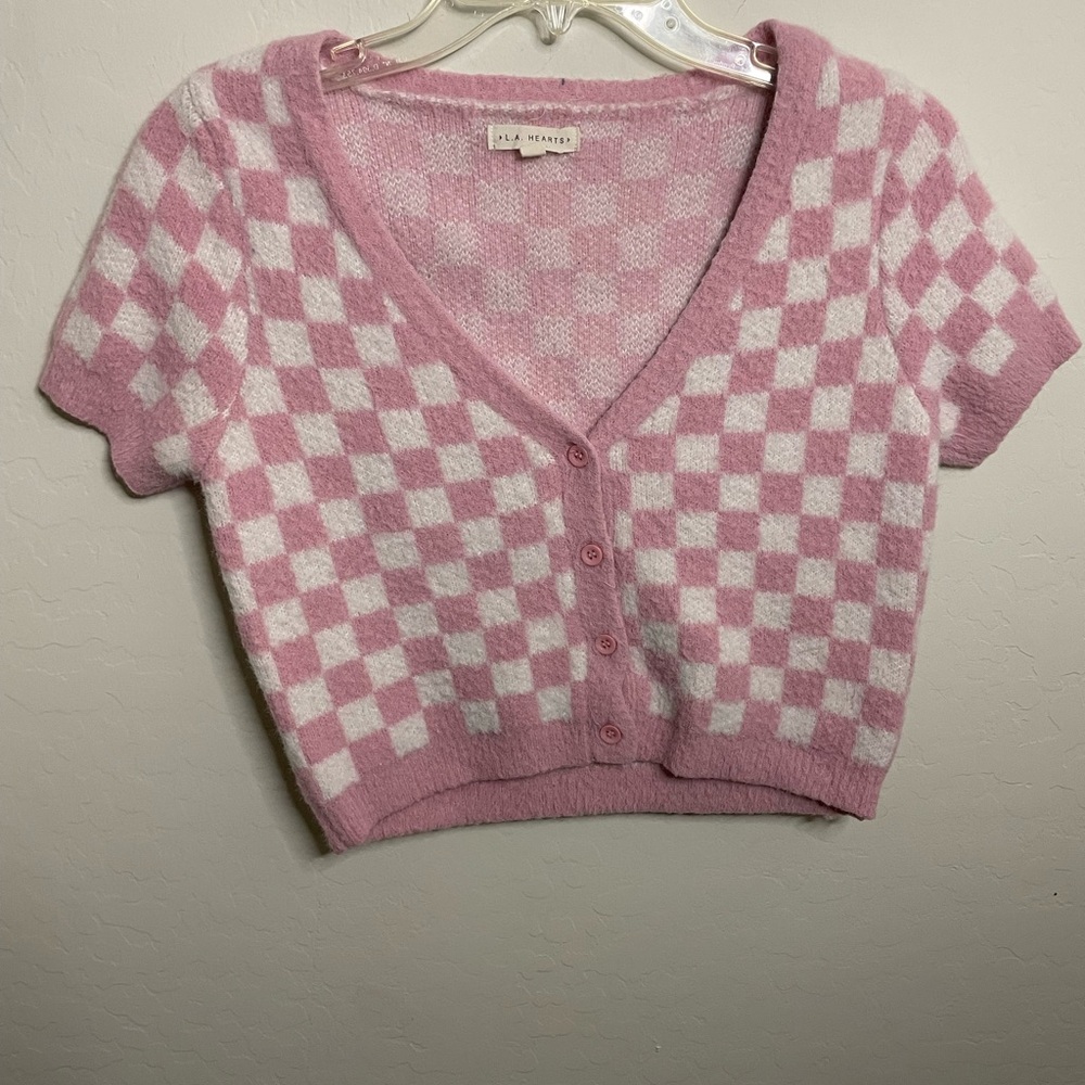 LA Hearts Pink and White Checkered Button Down Shirt